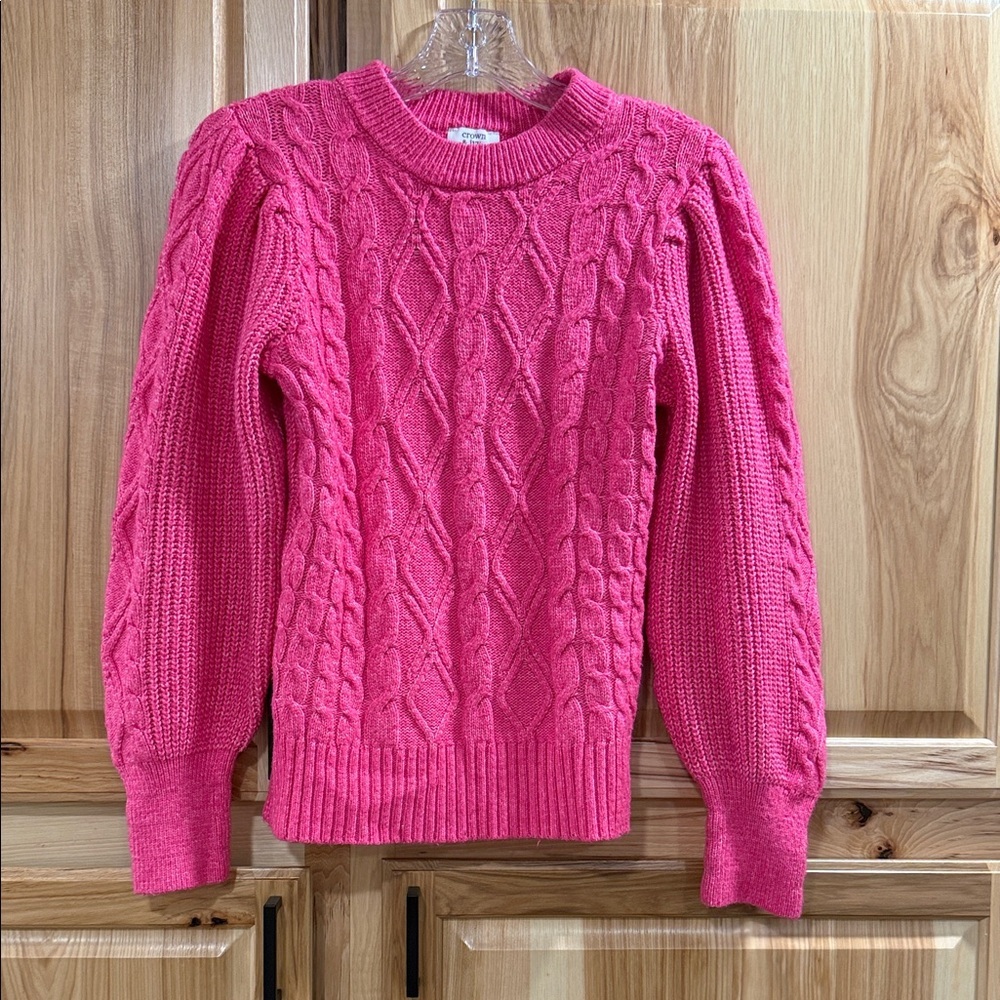 Crown & Ivy Vibrant Pink Soft Cozy Cable Knit Crewneck Cold Weather Sweater Sz S